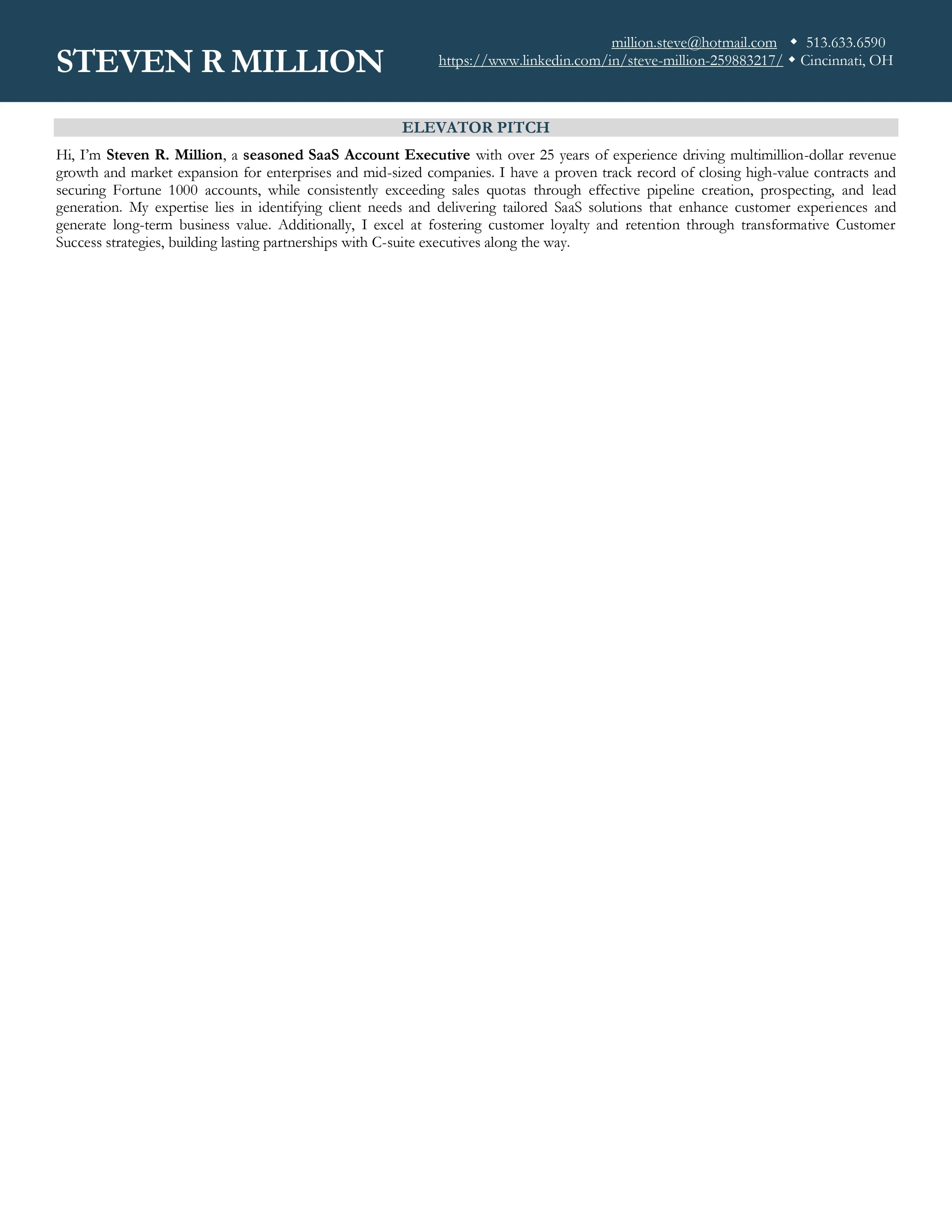 Elevator Pitch Sample