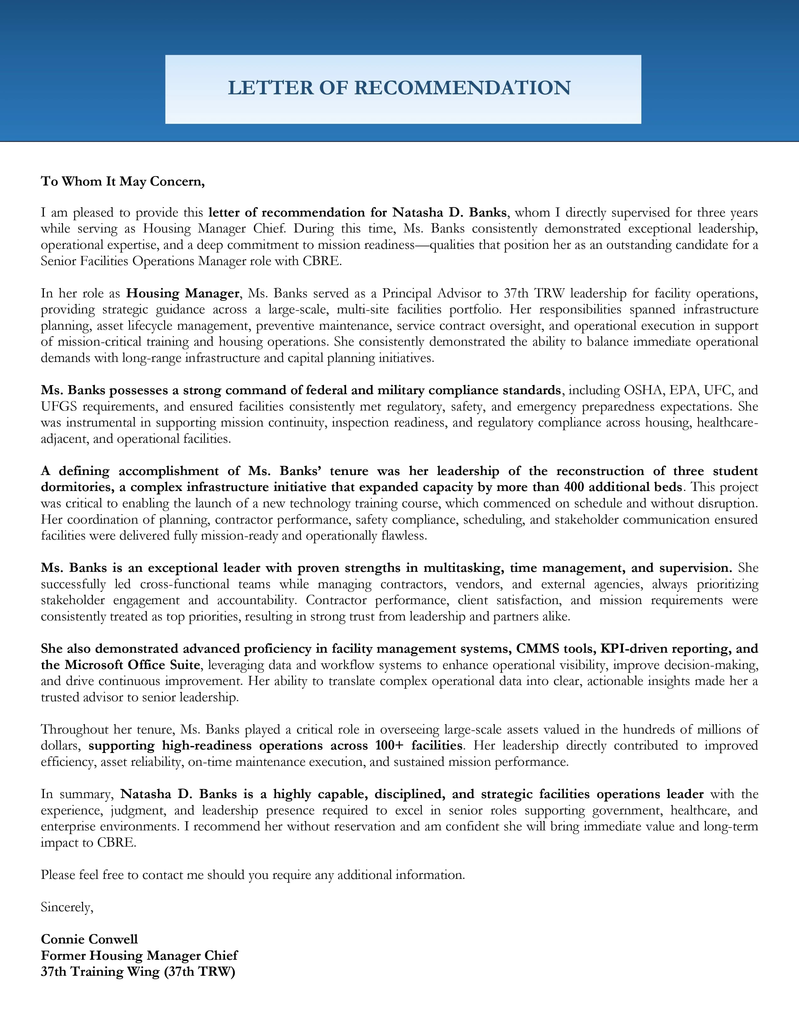 Letter of Recommendation Sample